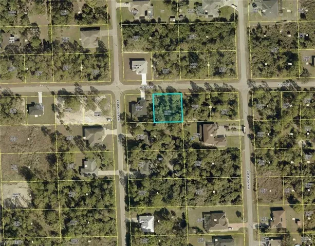 Aerial overview of property's location with property parcel outlined