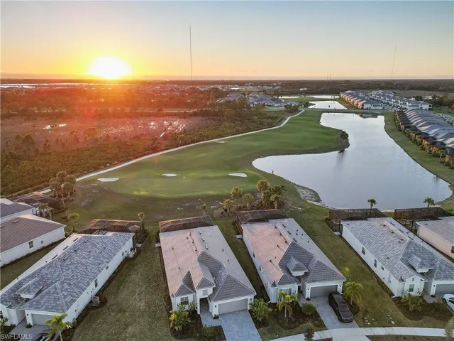 Aerial view at dusk with a water view