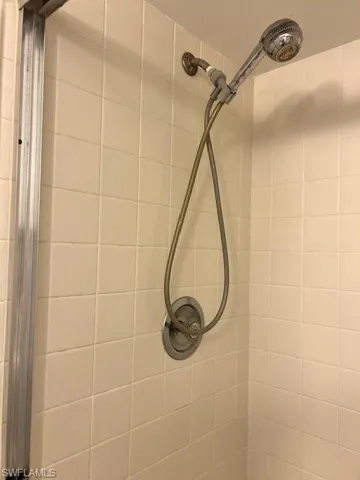 Bathroom view of a tile shower