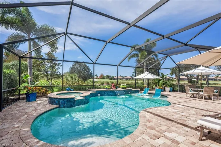 Water features, sun shelf & green golf course views.