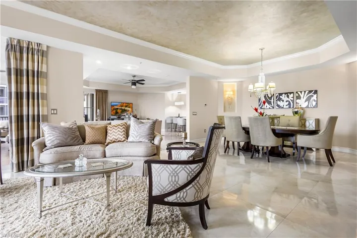 24 x 24 porcelain tile. This open concept can accomodate large and intimate parties!