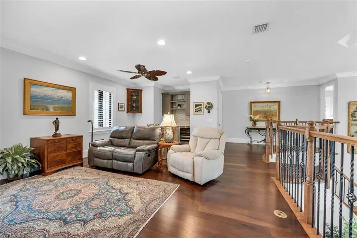 The loft has a bar with beverage refrigerator and this area can be made into a 5th bedroom or play area.