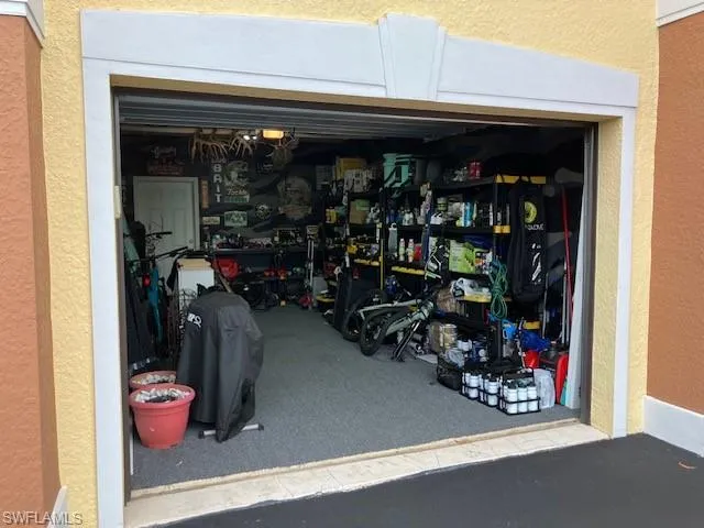 Garage with a textured wall