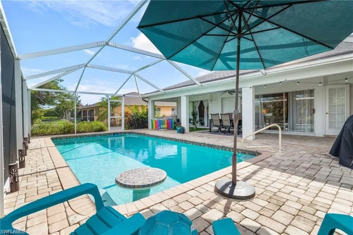 Pool with concrete party table built in