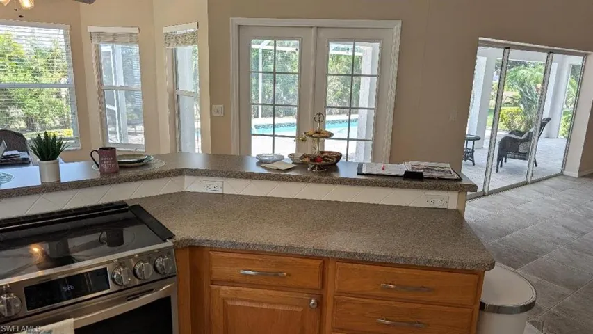 View of pool from kitchen