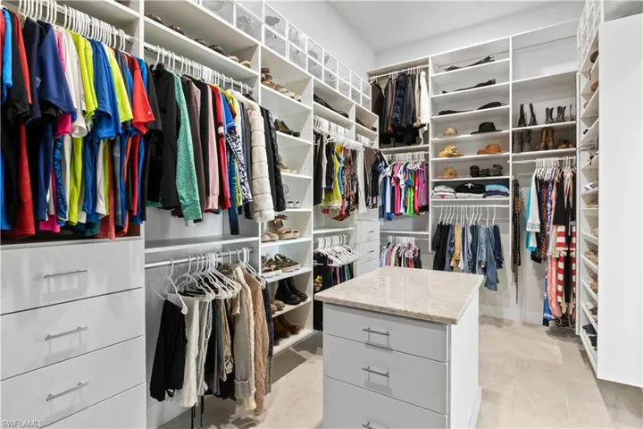 There are closets and then there are GREAT closets!  This closet is 17 by 9 foot wide with multiple chest of drawers and can easily accommodate the largest of clothes and purse collections!