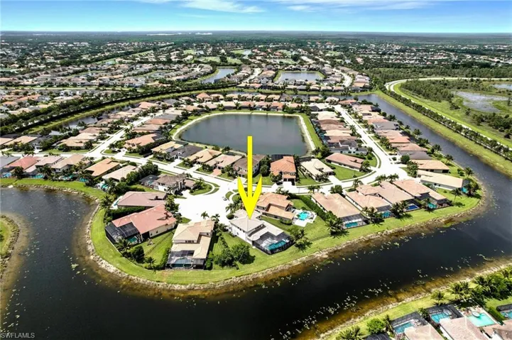 View of property location featuring premium private cul-de-sac location and expensive wide lake view along with rare bonus green space on both sides of the oversized estate lot.