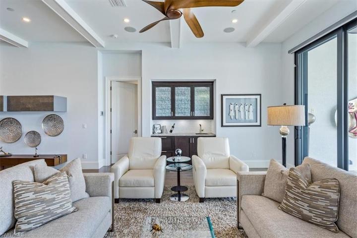 Great room with wet bar and refrigerated beverage drawers
