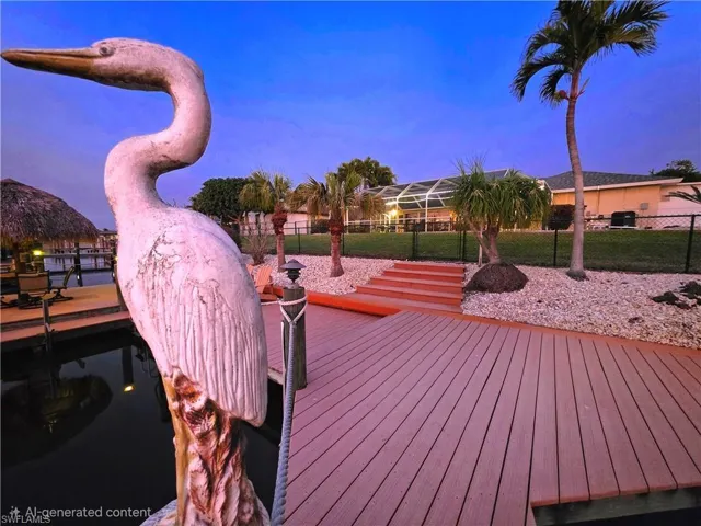 Deck at dusk featuring a boat dock