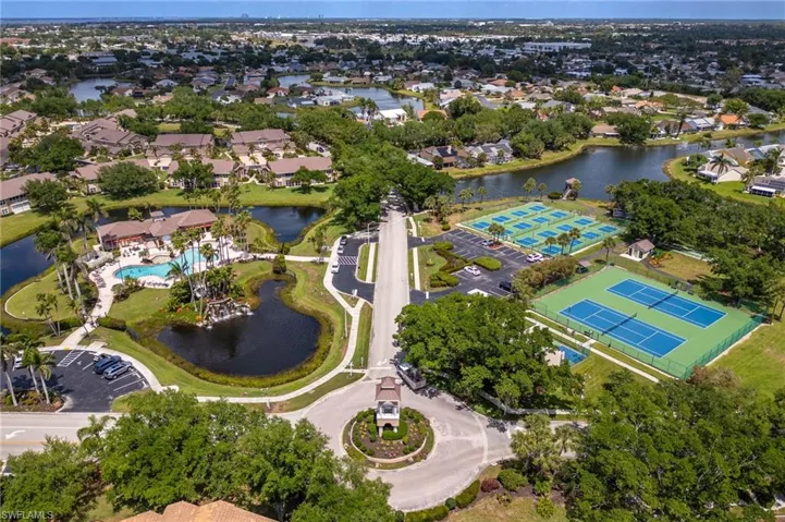 Birds eye view of property featuring a water view and a residential view