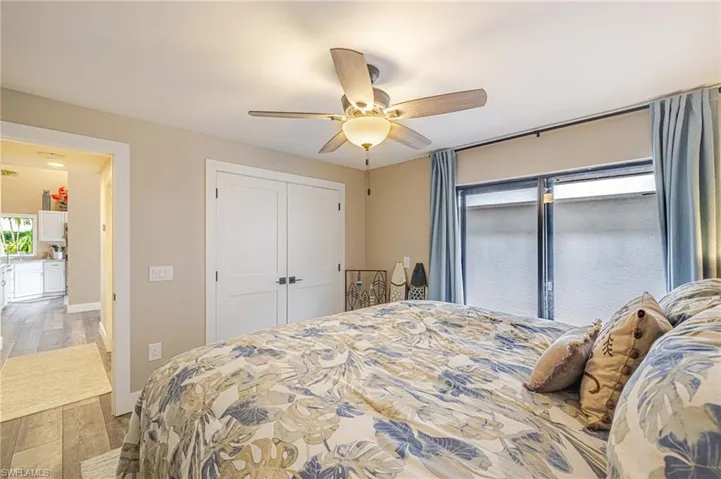 Recessed lighting and ceiling fan overhead