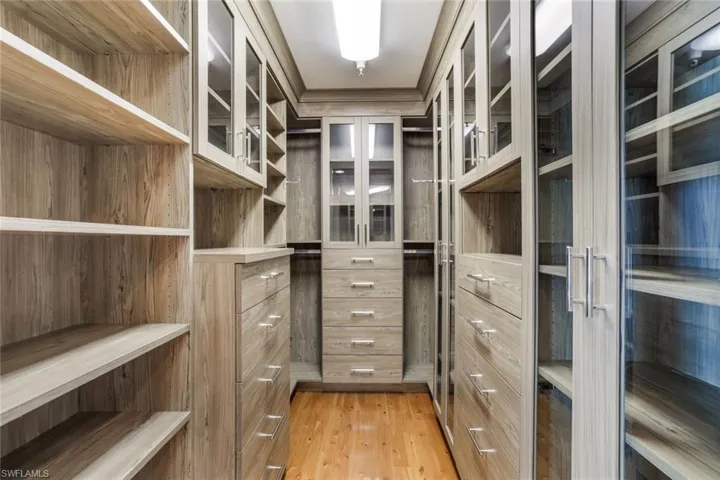His and her walk-in closets.