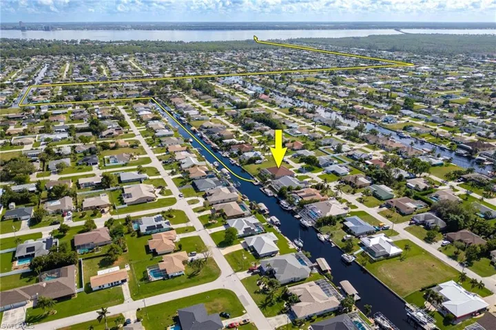 Yellow line is canal out to Caloosahatchee River