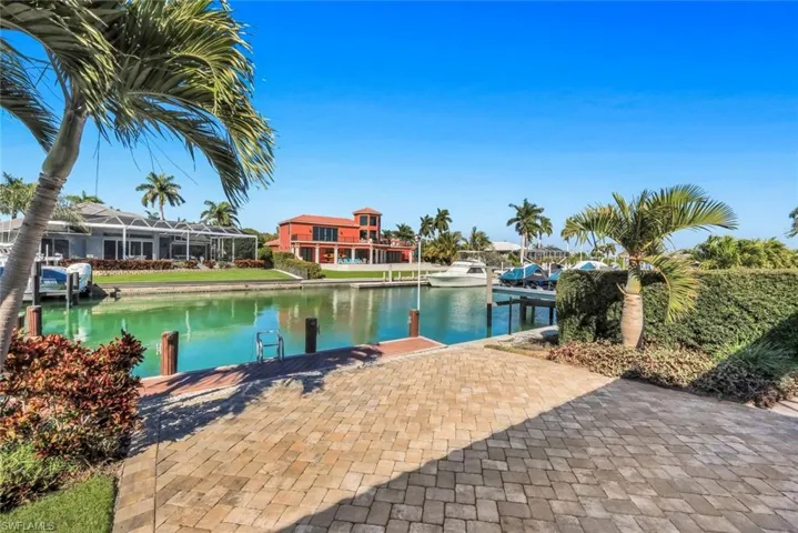 Outdoor entertaining area by dock