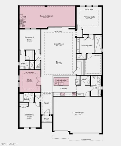 Additional Highlights Include: Gourmet kitchen, study in place of flex, extended lanai, outdoor kitchen, tray ceiling package, 4' garage extension, 8' interior doors, 80 AMP pool and spa prewire, GE cafe appliance package, GE cafe French door refrigerator, under counter beverage fridge, and front load washer and dryer.