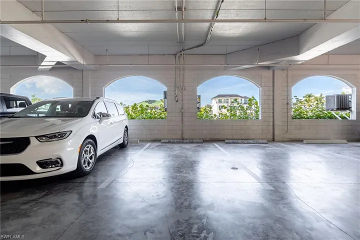 Parking garage with concrete block wall