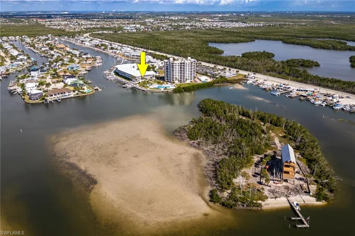 Bird's eye view of a nearby body of water