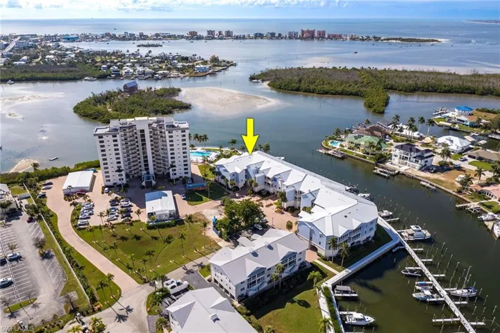 Aerial view of a nearby body of water