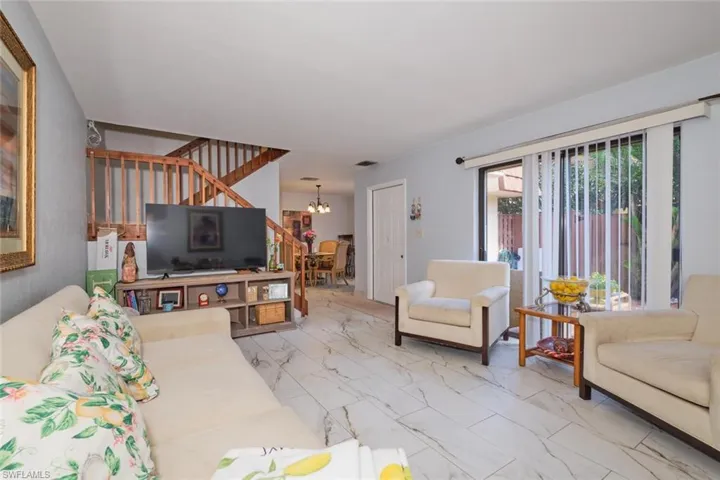 Living room with light tile