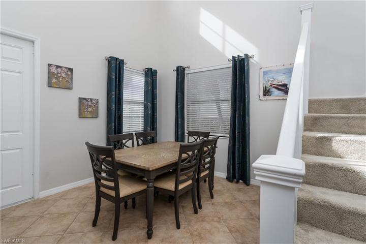 Dining room has tile flooring