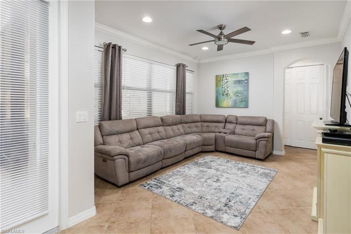 Tile floor in family room and newer ceiling fan