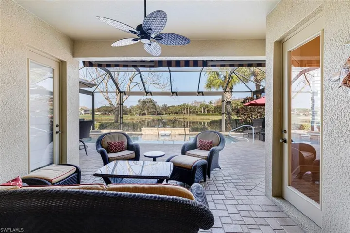 Covered Lanai area features awning that expands covered area by 8 Feet