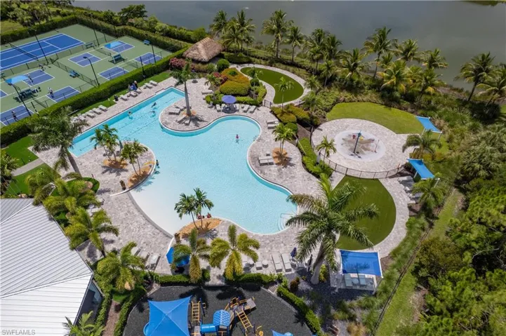 Drone / aerial view of a pool