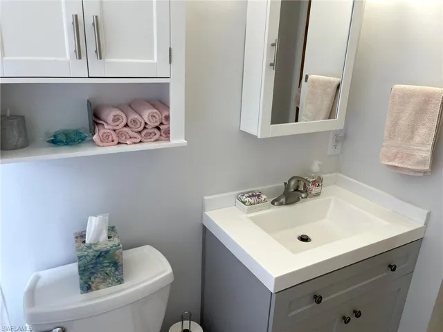 Bathroom featuring vanity and toilet