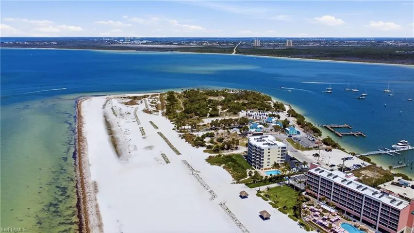 Aerial view of the Pink Shell, Vacation Villas, and Bowditch Park.