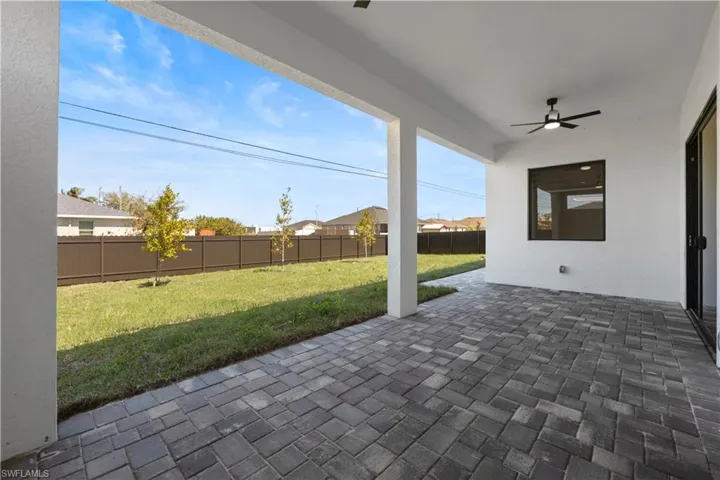 View of patio / terrace featuring a ceiling fan and a fenced backyard
