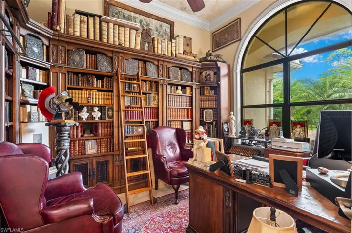 Home office featuring crown molding.