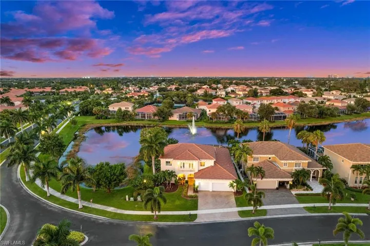 Aerial view at dusk featuring the privacy of the property again.  This is in the luxurious section "Beverly Hills".