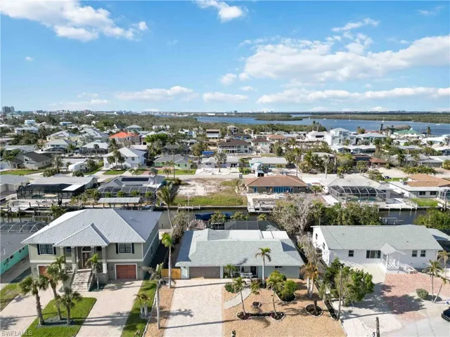 Bird's eye view with a water view and a residential view