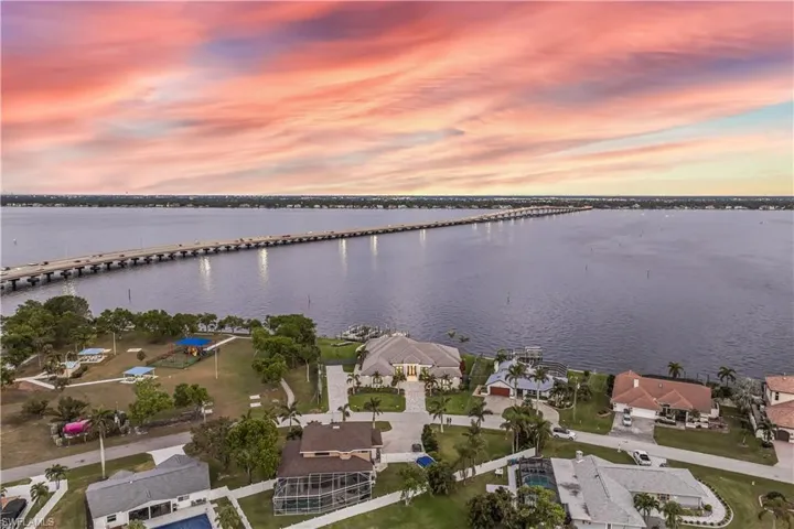Aerial view at dusk with a water view