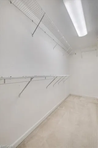 Spacious closet with light carpet