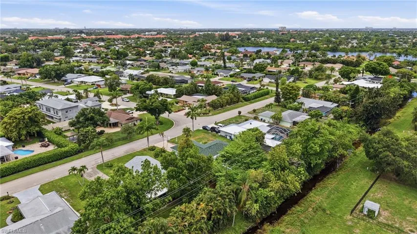 Aerial perspective showcasing a residential neighborhood with diverse architectural styles