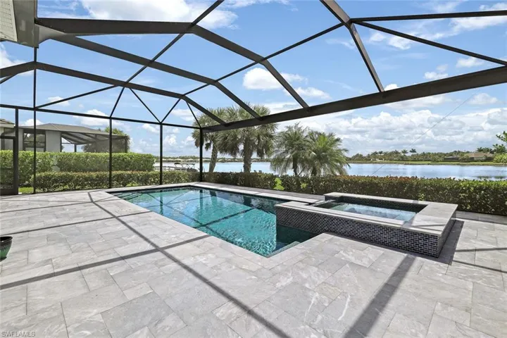 Expansive Lake View from this custom pool area with Turkish Marble Tiles.