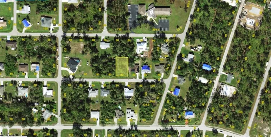 Aerial Map. Illustrating property boundaries and lot dimensions