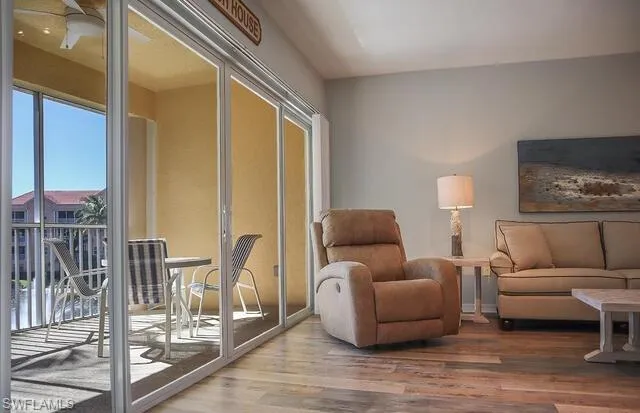 Living area with wood finished floors