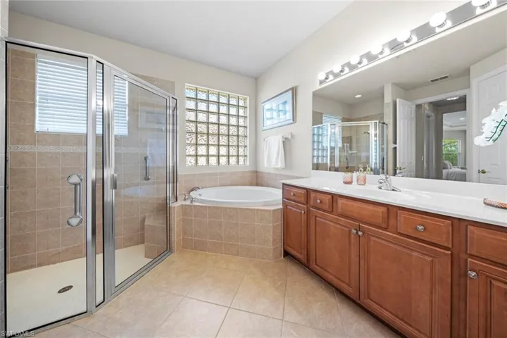 Large walk in shower and soaking tub