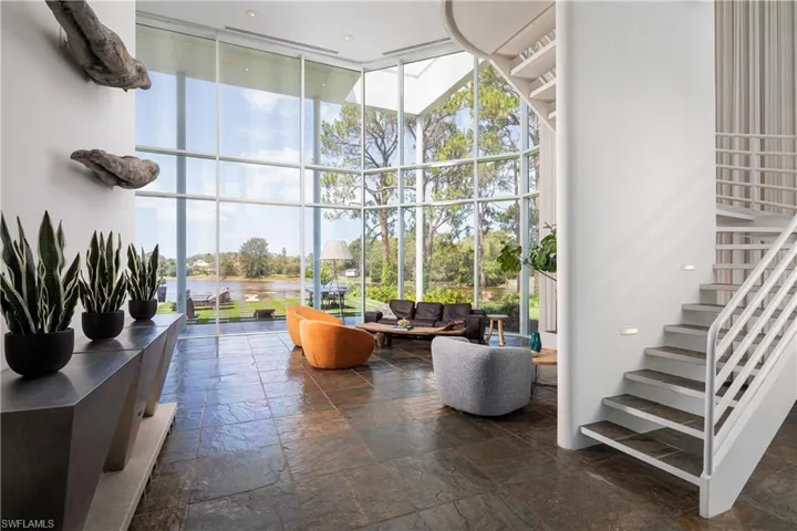 Lobby with a water view