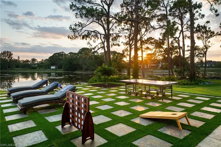 Surrounding community featuring a lawn and a water view