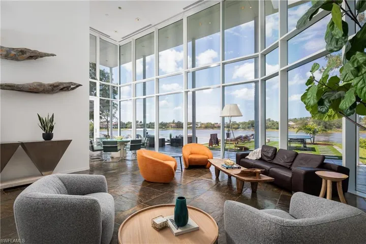 Community lobby with a water view