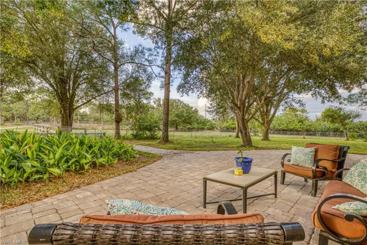 Fenced backyard with a patio