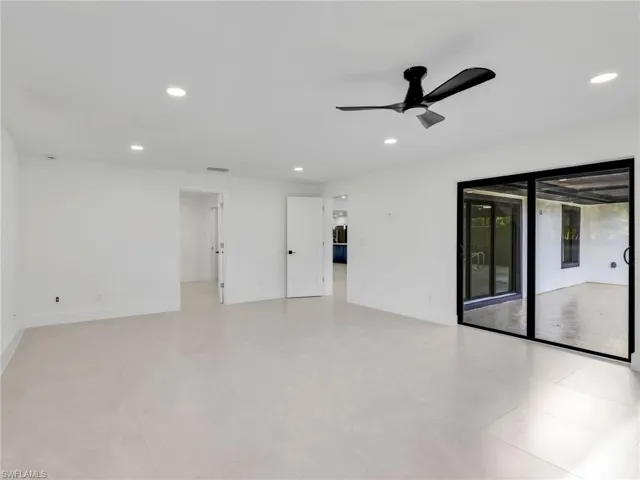 Unfurnished room featuring recessed lighting and a ceiling fan