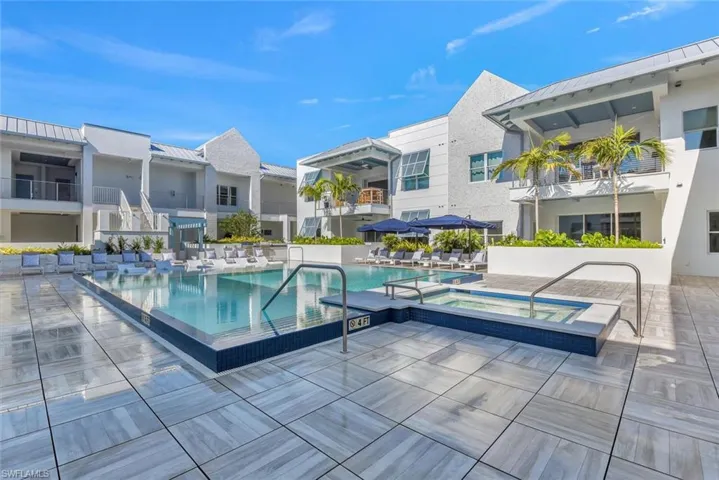 Community pool featuring a hot tub