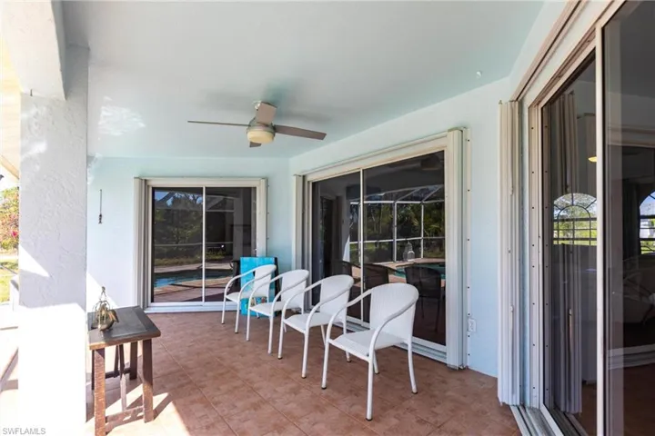 View of patio with ceiling fan