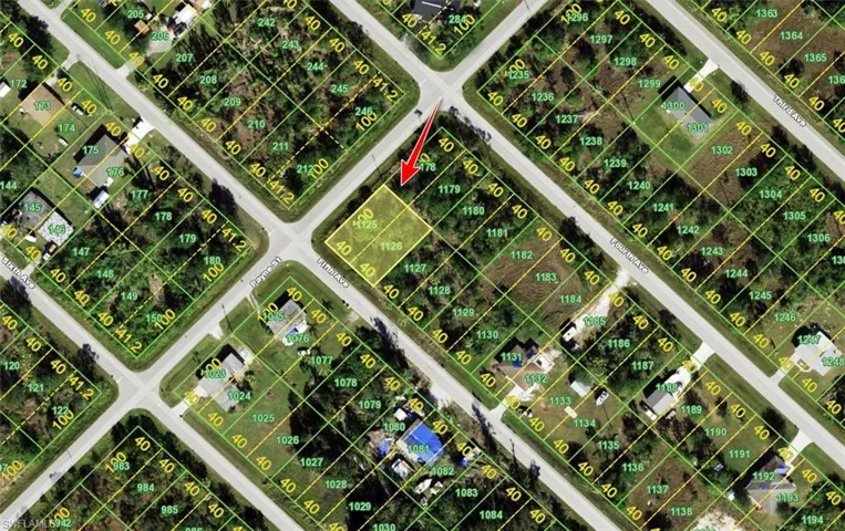 Aerial view of property's location with property boundaries highlighted