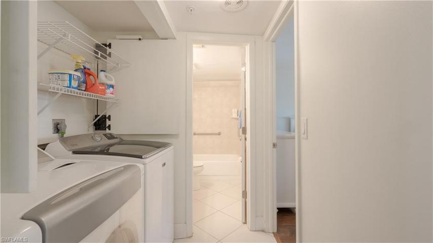 Laundry room doors are slide-away and hide-away for easy access to the washer & dryer.