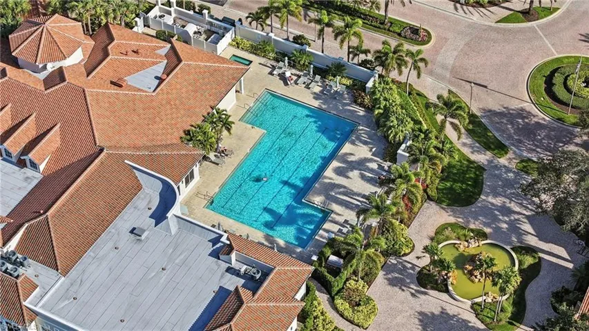 Drone / aerial view of a pool area